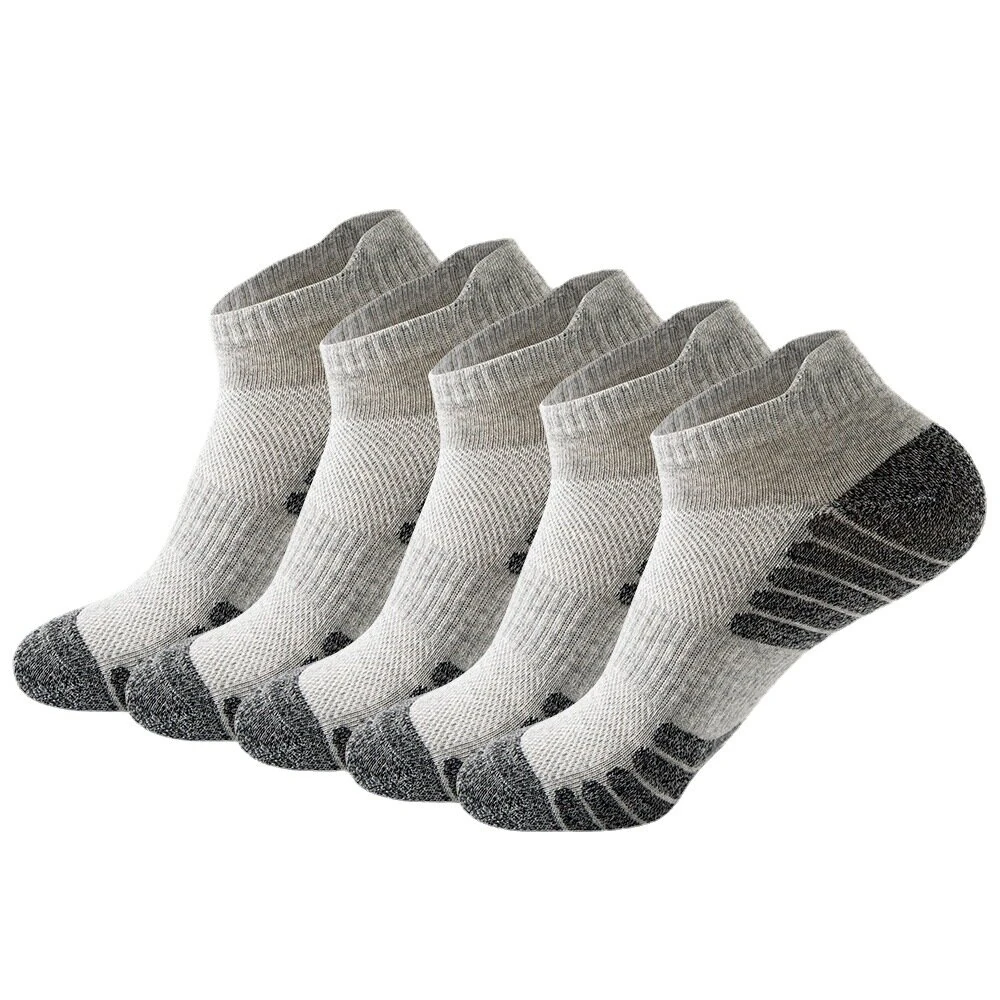 (image for) 5 Pairs Sports Socks Men's Short Socks Sweat-absorbent Breathable Mesh Athletic Ankle Socks Casual Thin Section Cotton Socks Size 38-45